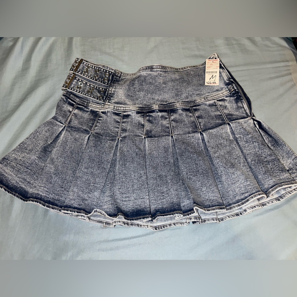 Brand NEW with tag Denim Pleated Skirt with Studded Waistband